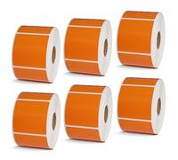 BETCKEY - Étiquettes carrées de 5,1 x 5,1 cm compatibles avec les imprimantes d'étiquettes Zebra et Rollo, adhésives de qualité supérieure et perforées [orange, 6 rouleaux, 4 500 étiquettes]
