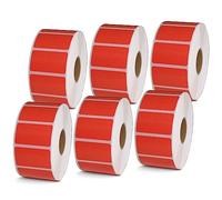 BETCKEY - Étiquettes tout usage de 3,8 x 2,2 cm compatibles avec les imprimantes d'étiquettes Zebra et Rollo, adhésives de qualité supérieure et perforées [rouge, 6 rouleaux, 9000 étiquettes]
