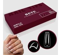BETE Capsules Ongles Coffin Longues, 224 Pièces 16 Tailles, Faux Ongles Acrylique Transparent Couvrants, Pré-formées, Solides et Épaisses, Tenue Longue pour DIY à la Maison et en Salon