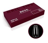 BETE Capsules Ongles Coffin Medium, 224 Pièces 16 Tailles, Faux Ongles Acrylique Transparent Couvrants, Pré-formées, Solides et Épaisses, Tenue Longue pour DIY à la Maison et en Salon