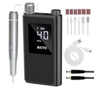BETE Perceuse à ongles professionnelle, 40 000 tr/min kit de lime à ongles électrique sans fil avec 6 embouts, rechargeable pour vernis gel acrylique, Noir