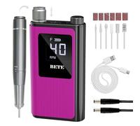 BETE Perceuse à ongles professionnelle, 40 000 tr/min kit de lime à ongles électrique sans fil avec 6 embouts, rechargeable pour vernis gel acrylique, Rose fuchsia
