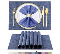 BETEAM Lot de 6 Sets de Table en Vinyle tissé Bleu, lavables et durables, pour intérieur/extérieur