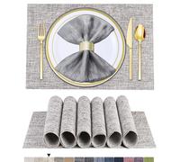 BETEAM Lot de 6 Sets de Table en Vinyle tissé Gris fumé, lavables et durables, pour intérieur/extérieur