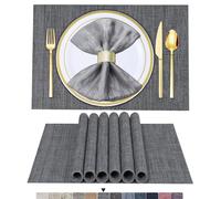 BETEAM Lot de 6 Sets de Table en Vinyle tissé Gris, lavables et durables, pour intérieur/extérieur