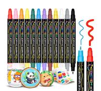 Betem 12 Couleurs Feutre Acrylique à Double Pointe, Stylo Marqueur Peinture Acrylique pour Bois, Toile, Pierre, Tissu, Peinture sur Roche, Verre, Surfaces en Céramique, Objets Artisanaux DIY
