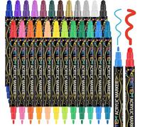 Betem 24 Couleurs Feutre Acrylique à Double Pointe, Stylo Marqueur Peinture Acrylique pour Bois, Toile, Pierre, Tissu, Peinture sur Roche, Verre, Surfaces en Céramique, Objets Artisanaux DIY