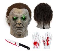 Betench Masque Halloween，Masque Michael Myers，Masque Halloween Effrayant，Convient pour être porté avec les Vêtements Michael Myers.Les Yeux Peuvent émettre une Lumière Verte Terrifiante.