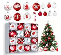 Betensh 42Pcs Boule de Noel Incassables, Deco Dapin de Noel, Boules de Noël pour Arbre De Noël Intérieure ou Extérieure(Rouge et Blanc)
