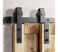 Betensh 5FT=152cm Kit Coulissant pour Porte de Grange Coulissante pour Double Porte，Rail Porte Coulissante Systeme Quincailleri Ensemble Industriel pour Bypass Double Portes Interieur