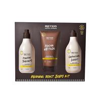 Beter Coffee O'clock Ensemble de douche 3 pièces avec gel douche, lotion pour le corps et gel exfoliant, parfum café et noix de coco, ensemble de douche pour femme, formules végétaliennes, coffret