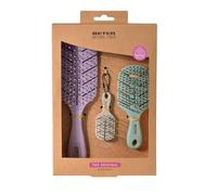 Beter - Kit de brosses à cheveux The Original Natural Fiber Set de 3 brosses démêlantes (The Original + Mini+Charm) sans tirer, anti-nœuds et anti-casse, écologique, tous types de cheveux, pack cadeau