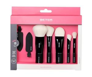 Beter - Set de 5 pinceaux de maquillage de voyage, poils synthétiques extra doux, kit de mini pinceaux, kabuki, blush, base, correcteur et ombre + 2 pinces à cheveux
