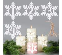 BETESSIN 1-4 Chiffres Calendrier de l'Avent Pendentif Flocon de Neige Blanc en Acrylique avec 4pcs Cordon en Jute Couronne Bougie Décoration DIY Cadeau pour Fête Avent Noël