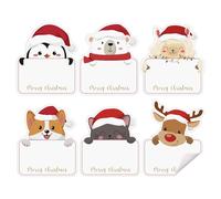 BETESSIN 120Pcs Étiquettes Cadeau Noël Autocollantes Motif Animaux Merry Christmas Sticker Auto-Adhésif