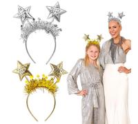 BETESSIN 2Pcs Bandeaux Cheveux HAPPY NEW YEAR Serre-tête en Or et Argent Décoration Fête du Nouvel An 2025 Enfants Adultes