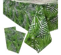 BETESSIN 2Pcs Nappe Plastique Jungle Rectangulaire Verte Nappe Tropicale Impérméable pour Noël Cuisine Fête Banquet Pique-Nique Mariage Anniversaire 137x274cm