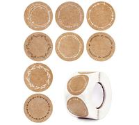 BETESSIN 500pcs Autocollant en Papier Kraft 4cm, Étiquettes Adhésives Personnalisées Rond Sticker Guirlande pour DIY Cadeaux Enveloppes Créations Mariage