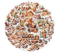 BETESSIN 50Pcs Stickers Noël Autocollants Bonhomme en Pain d'Épice Gommette Imperméable pour Cadeau de Noël Scrapbooking Artisanat Bricolage