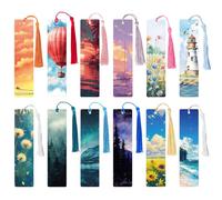 BETESSIN Lot de 12 Marque-Pages en Papier Signet Nature Paysage Clip de Page avec Pompons Bookmark Cadeaux Étudiants Enseignants Lecteurs Amis Collègue