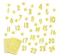 BETESSIN Lot de 248Pcs Autocollants Calendrier de l'Avant 48Pcs Chiffres Adhésifs Autocollants Numéro 1-24 et 200Pcs Stickers Étoiles Gommettes Dorées
