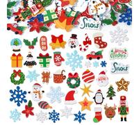 BETESSIN Lot de 298 autocollants de Noël en caoutchouc mousse - 100 flocons de neige - Paillettes - Blanc et bleu - Pour bricolage et décoration de Noël