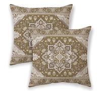 BETGINY Lot de 2 housses de coussin bohème, motif ethnique beige marron, 45,7 x 45,7 cm, décoration d'extérieur pour canapé, moquette en lin pour lit, voiture, safa