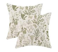 BETGINY Lot de 2 housses de coussin décoratives vintage à motif floral vert sauge pour extérieur, style ferme, fleurs sauvages, herbes, plantes, 40,6 x 40,6 cm