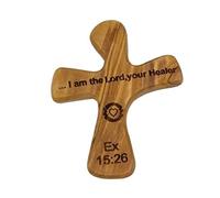 Bethlehem Gifts TM Crucifix sculpté à la main en bois d'olivier de Bethléem (croix de guérison, je suis le Seigneur, ton guérisseur)