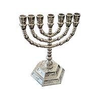 Bethlehem Gifts TM Petite base hexagonale à 7 branches de 12,7 cm - 12 tribus d'Israël Menorah (argent)