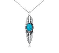 BETHZA Collier en argent sterling 925 avec plume turquoise - Bijoux amérindiens du sud-ouest - Cadeau pour femme