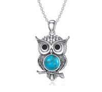 BETHZA Collier hibou turquoise en argent sterling 925 véritable turquoise - Pendentif hibou mignon - Bijoux western bohème - Cadeau pour femme