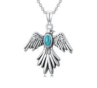 BETHZA Collier Thunderbird authentique turquoise pour femme en argent sterling 925 avec pendentif en pierre précieuse du sud-ouest Thunderbird, bijoux western, cadeaux d'anniversaire