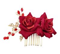 BETITETO Coiffe de mariée bohème faite à la main avec perles et cristaux, feuilles dorées, fleurs rouges, accessoires pour cheveux pour fête de mariage