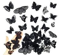 BETITETO Lot de 30 écussons brodés en dentelle papillon à coudre pour robe de mariée, vêtements, accessoires pour cheveux, couture, loisirs créatifs (noir)