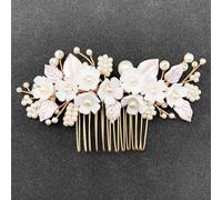 BETITETO Peigne à cheveux blanc avec perles et fleurs en céramique pour femme