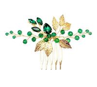 BETITETO Peigne à cheveux de mariée vert émeraude et feuille dorée - Accessoires pour cheveux pour mariage, fête de femme (vert émeraude)