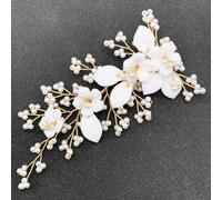 BETITETO Pince à cheveux blanche pour mariée avec perles et fleurs en céramique pour femmes et filles