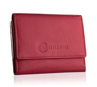 BETLEWSKI Petit Portefeuille Softly pour femme en cuir véritable, design compact, 6 couleurs, 12 × 2,5 × 9,5 cm, rouge, 12 × 2,5 × 9,5 cm, Minimaliste