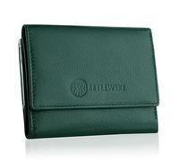 BETLEWSKI Petit Portefeuille Softly pour femme en cuir véritable, design compact, 6 couleurs, 12 × 2,5 × 9,5 cm, vert, 12 × 2,5 × 9,5 cm, Minimaliste