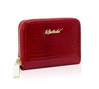 BETLEWSKI - Porte-monnaie pour femme - Croco - Cuir véritable - Petit portefeuille - Fentes pour cartes - Couleur rouge - 10,5 x 8 x 2,5 cm - Technologie RFID