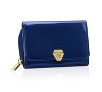 BETLEWSKI Portefeuille Femme en Cuir Véritable - Shiny - Petite Taille - Cuir Laqué - 6 Emplacements pour Cartes - Protection RFID, Bleu marine, s, Moderne