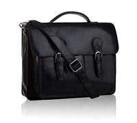 BETLEWSKI Sac à bandoulière en cuir pour homme - Pour le travail, les voyages, la vie quotidienne - Look vintage - 33 x 39 x 14 cm - Noir