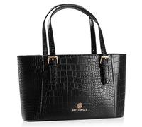 BETLEWSKI Sac à bandoulière pour femme - Sac à main - Petit sac Miley - Cuir synthétique - Surface laquée - Motif crocodile - 2 couleurs - Bandoulière réglable et amovible - Pour tous les jours, Noir