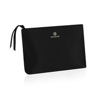 Betlewski - Trousse pour femme - Cuir synthétique - Mellow - Trousse de toilette de voyage - Deux couleurs - Fermeture éclair - Détails dorés, Noir , Minimaliste