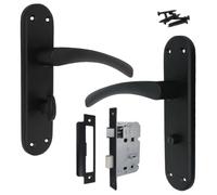 Betley Butterfly London Astrid Poignée de porte torsadée à levier sur plaque arrière pour salle de bain avec serrure à mortaise et fixations Noir mat 179 mm x 40 mm