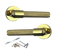 Betley Butterfly Poignées de porte moletées en laiton poli avec boucle et levier de cou sur rosace ronde pour portes intérieures en bois pour la maison et le bureau Luxe