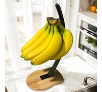 BetLight Support de banane moderne avec base en bois et crochet en métal, comptoir de cuisine, cintre à fruits, noir