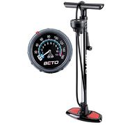 Beto Pompe à vélo portable - Pompe à pied pour vélo avec jauge industrielle montée sur le dessus et bouton de purge d'air - Valve Presta Schrader Dunlop universelle, tube en acier 160 psi max