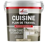 Béton Ciré Cuisine Plan de Travail Crédence 10 m² (en 2 couches) Lin Beige | Protection Anti-Taches, Résiste Chaleur et Eau, Adhérence Tous Supports, Temps Ouvert jusqu'à 4H - Arcane Industries